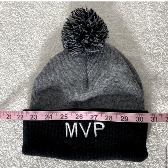 5/$25 MVP Embroidered Black & Grey Toque Beanie With Pom Pom - Picture 8 of 8